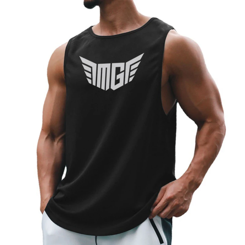 New Fitness Training Fashion Quick Dry Clothing  Sleeveless  Mens Workout Mesh Singlets Casual Sporting Tank Top