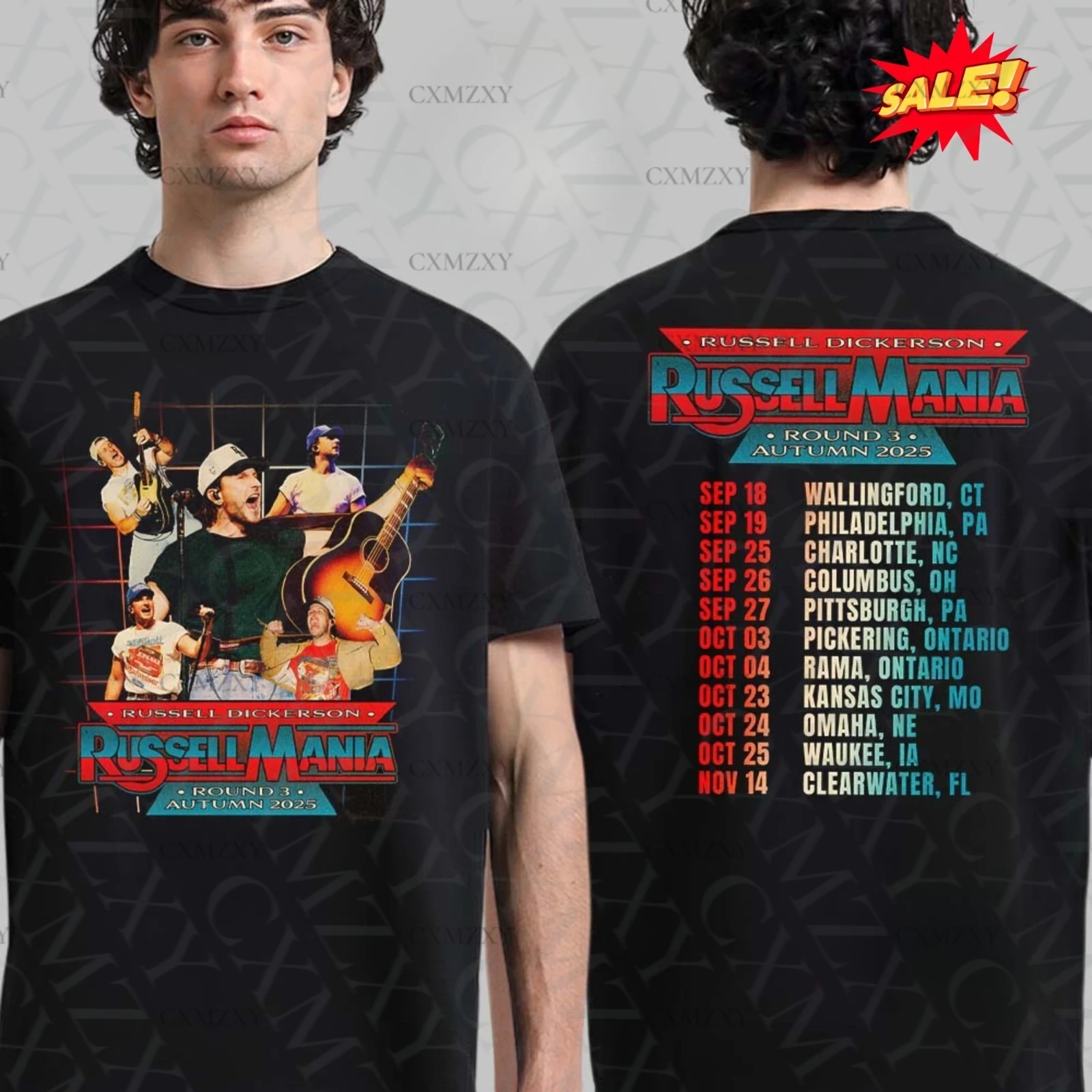 

Russell Dickerson Russell Mania Round 3 Autumn 2025 Tour Dates Two Sides T-Shirt