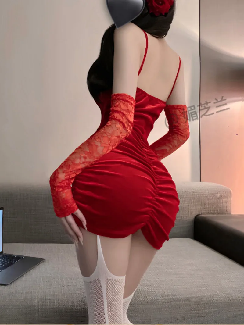 

Winter New Style Women's Solid Color Transparent Fashion Waist Strap Sexy Strap Dress Elegant Red Sweet Fashion Women S5WI