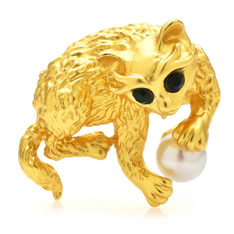 

Wuli&baby Cute Metal Cat Brooches For Women Unisex 2-color Playing Ball Cat Pets Animal Party Casual Brooch Pins Gifts