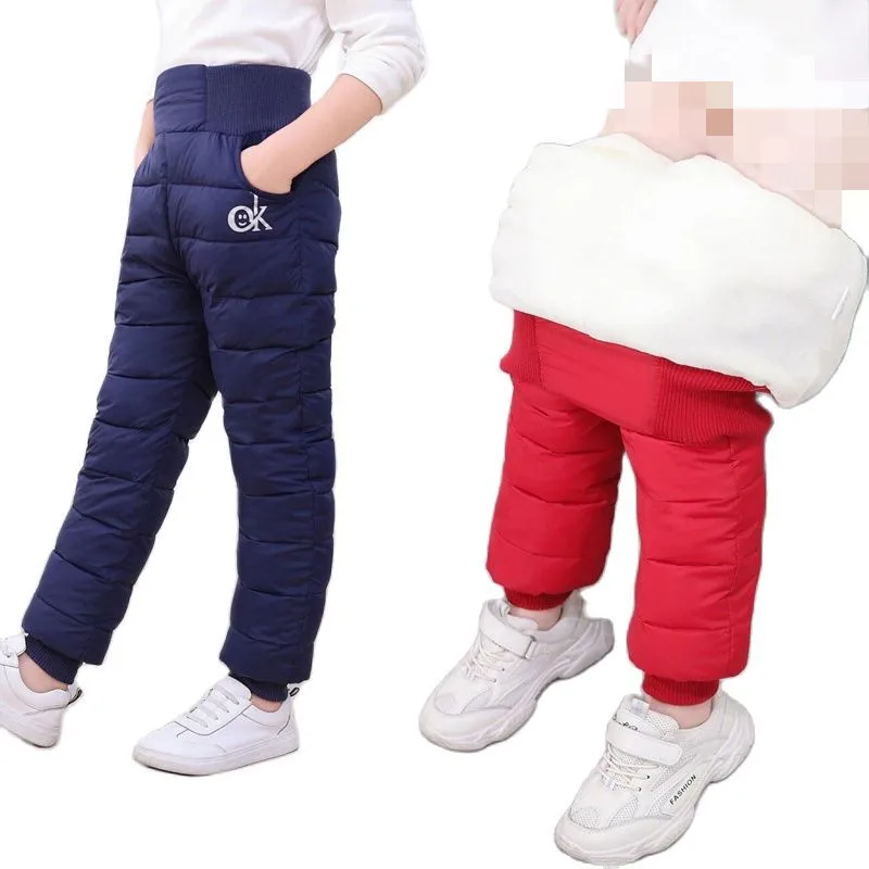 الشتاء الفتيان الفتيات أسفل السراويل المخملية أفخم رشاقته السراويل الدافئة الأطفال المراهقين طالب الاطفال في الهواء الطلق الرياضة التزلج معطف الثلج الملابس #1