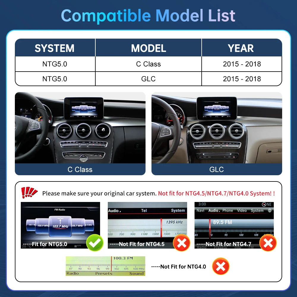 RoadTop Wireless CarPlay Decoder Android Auto for Mercedes Benz C-Class & GLC-NTG5.0 2015-2018 with Mirror Link AirPlay Car Play