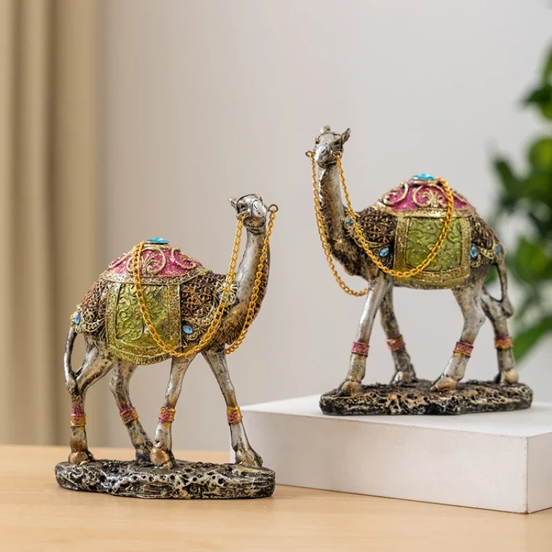 Vintage Couple Camel Miniature Color Painted Resin Racing Dromedary Figurine Arabian Pet Home Decor Art Ornament Craft Souvenir