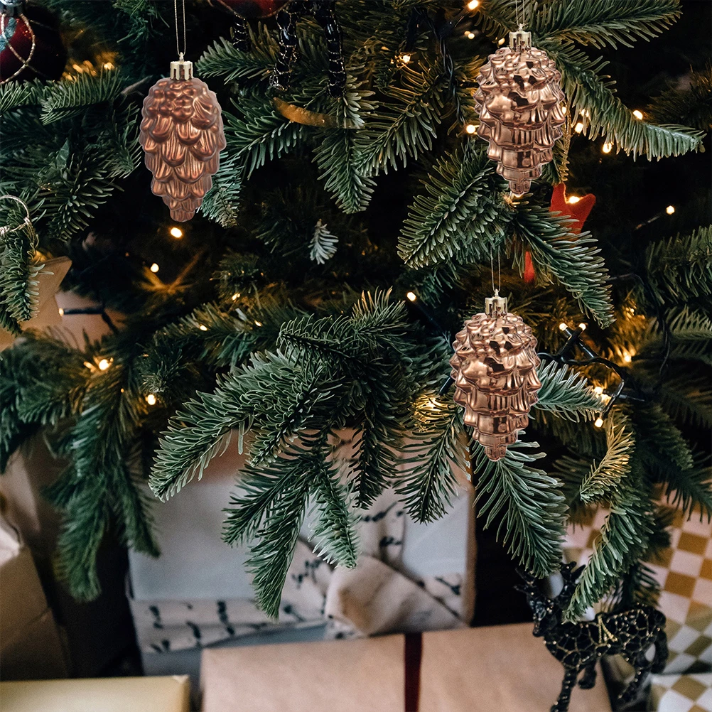 

16Pcs Christmas Ball Hanging Ornaments Plastic Pine Cones Matte Glossy Holiday Tree Decorations Party DIY Crafts Festive Decor