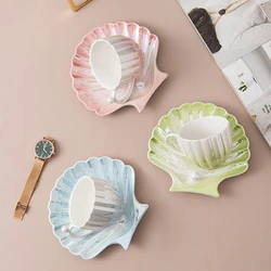 Pearl Shell Design Ceramics Mugs with Pillow Tray coffee mug Milk Tea office Cups Drinkware the Best birthday Gift for Friends