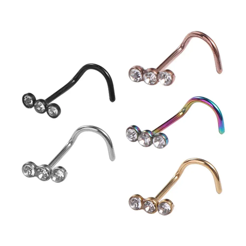 

Punk Stainless Steel Zircon Nose Screw Studs Opal Nostril Geometric Multicolour Diamond-studded Daily