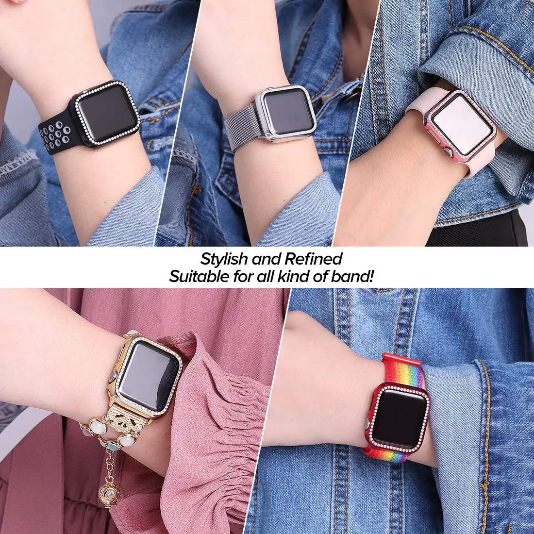 Diamond Case for Apple Watch Ultra 2 49mm 44 45mm 41mm 38mm Shiny Frame for Apple Watch Series 9 8 7 6 5 4 3 SE Protective Cover