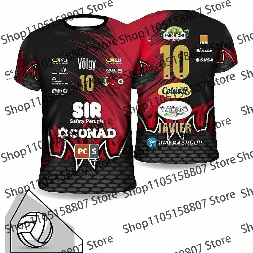 2026 الصيف رجل جديد وصول نمط Perugia الكرة الطائرة جيرسي رجل إمرأة تي شيرت رياضي الراحة تنفس ثلاثية الأبعاد المحملة موضة الملابس