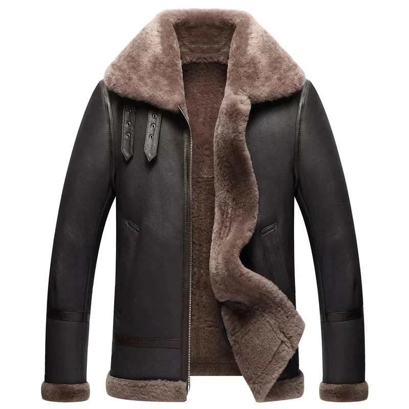 AYUNSUE Genuine Leather Jacket Men Winter Australian Natural Fur Real Sheepskin Coat for Lamb Flight 's Jackets KJ853