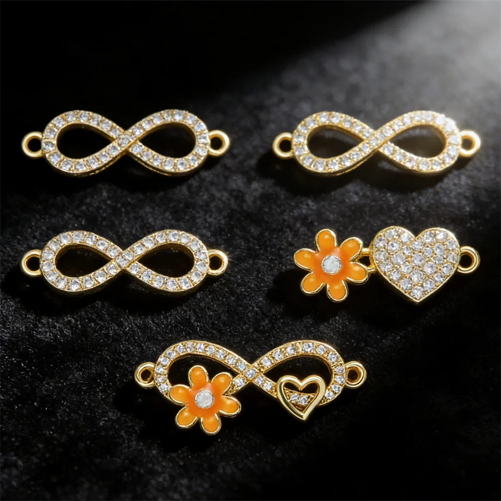 

2Pcs Connector Brass Enamel Infinity Charms Cubic Zirconia for DIY Jewelry Necklace Bracelet Making Double Loop Link Accessories