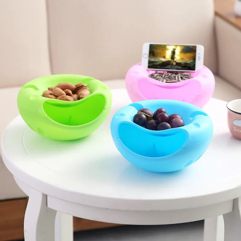 Bowl Double Layer Dry Fruit Containers Snacks Seeds Storage Box Garbage Holder Plate Dish Organizer With Phone holder WF