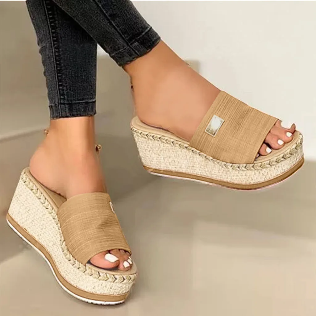 Womens High Heels Sandal Thick Bottom Casual Shoes Ladies Leisure Summer Wedges Sandals Woman Shoes Women Platform Mules Slipper