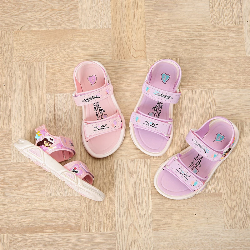 Trendy Cute Cartoon Open Toe Sandals For Girls, Breathable Lightweight Wear-resistant Sandals For Spring And Summer