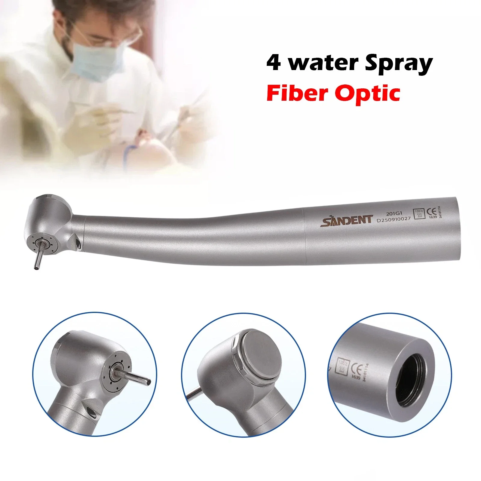 Image of Dental-Faseroptik-LED-Hochgeschwindigkeits-Turbinenhandstück mit 4 Sprühanschlüssen, passend für Sirona-Schnellkupplung