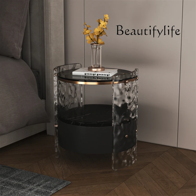 

yj15 Italian light luxury solid wood bedside table designer round high-end bedroom storage simple modern locker