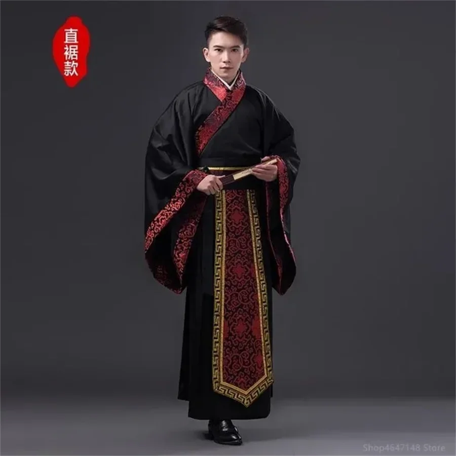 Disfraz antiguo Hanfu negro para hombre, disfraz de escenario negro de la dinastía Tang, ropa tradicional china con cinturón para hombre y niño de talla grande