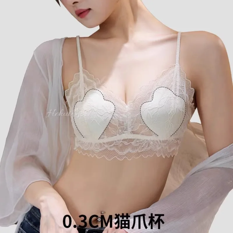 KUCLUT Sexy French Bra Summer | Delicate Lace Large Bust | Breathable Thin Straps Chic Back Design Hot Item