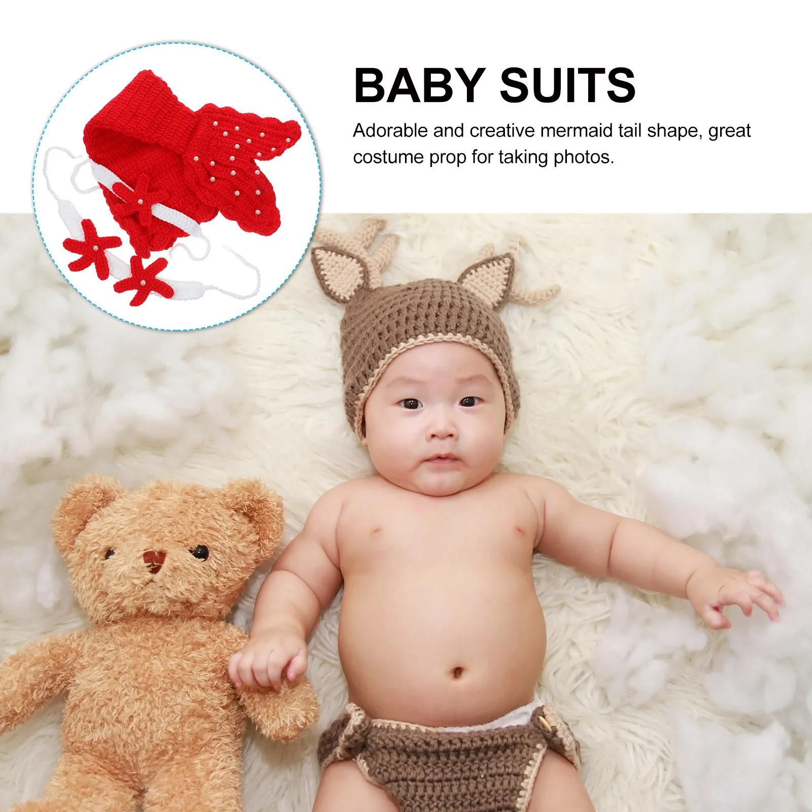 

1Set Mermaid Tail Suits Photography Props Knitting Crochet Sweater Costume Red Durable Nonfading Classic