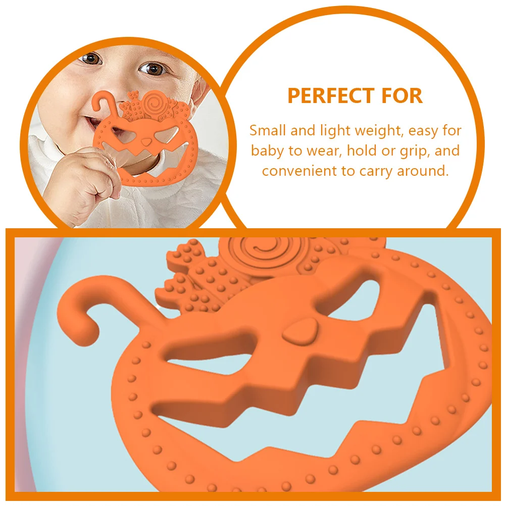 Halloween Baby Teether with Pumpkin Face Design Soft Elastic Chewable for Soothing Gums Toddler Teething Pain Relief