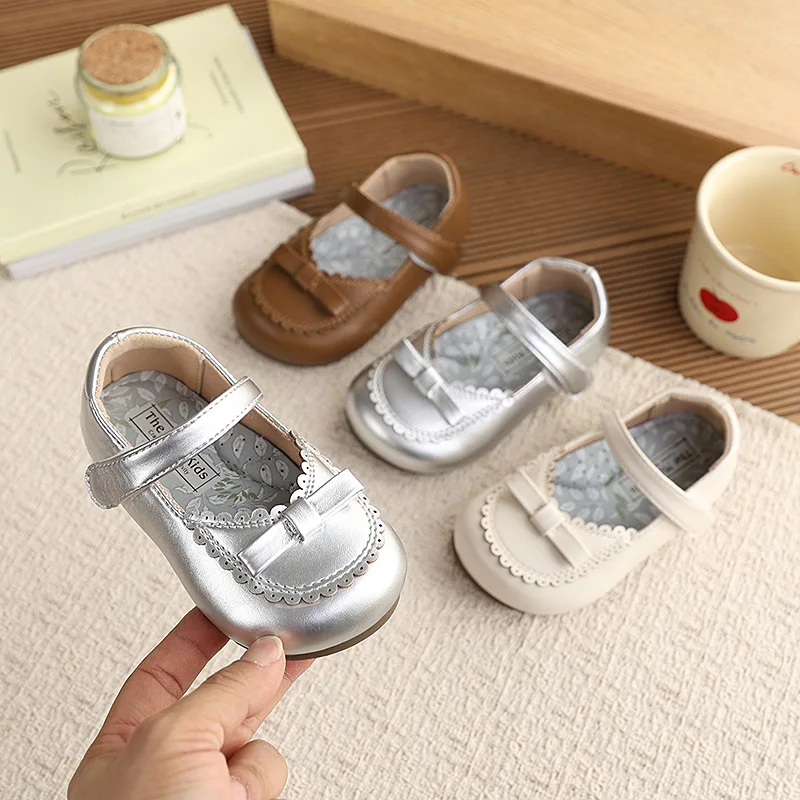 

New Girls Flat Shoes Shallow Ruffled Edge Fashion Children Leather Shoes Bow Decor Elegant Kids Causal Princess Mary Jane Shoes