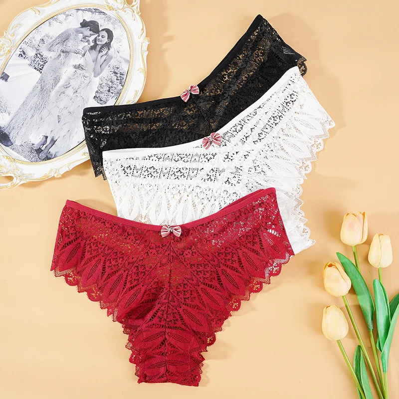 4pcs/lots Women Briefs Sexy Full Lace Panties Hollow Out Low Waist Breathable Underpants Female Lingerie Seamless Intimates