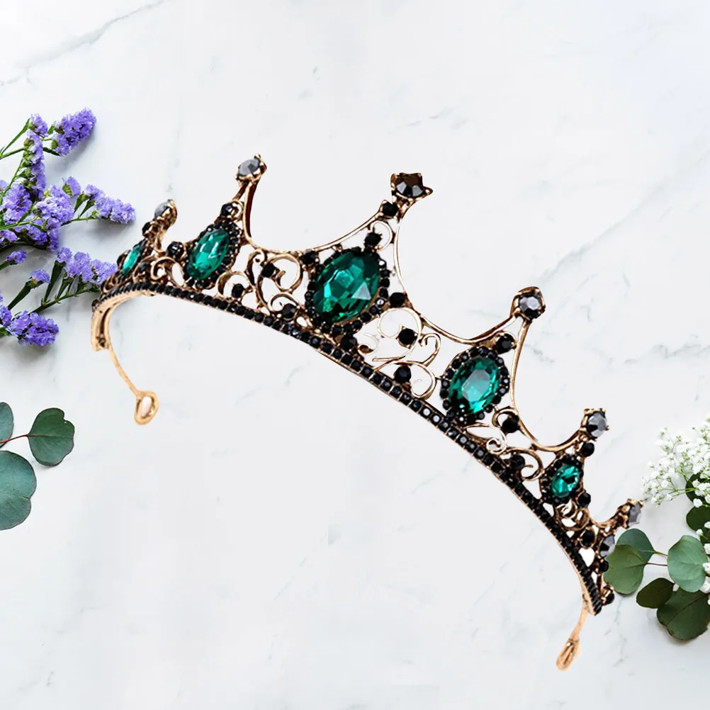 

Retro Green Stone Bridal Crown Elegant Lightweight Wedding Tiara Bride Hair Accessories Crystal Jewelry for Engagement Party