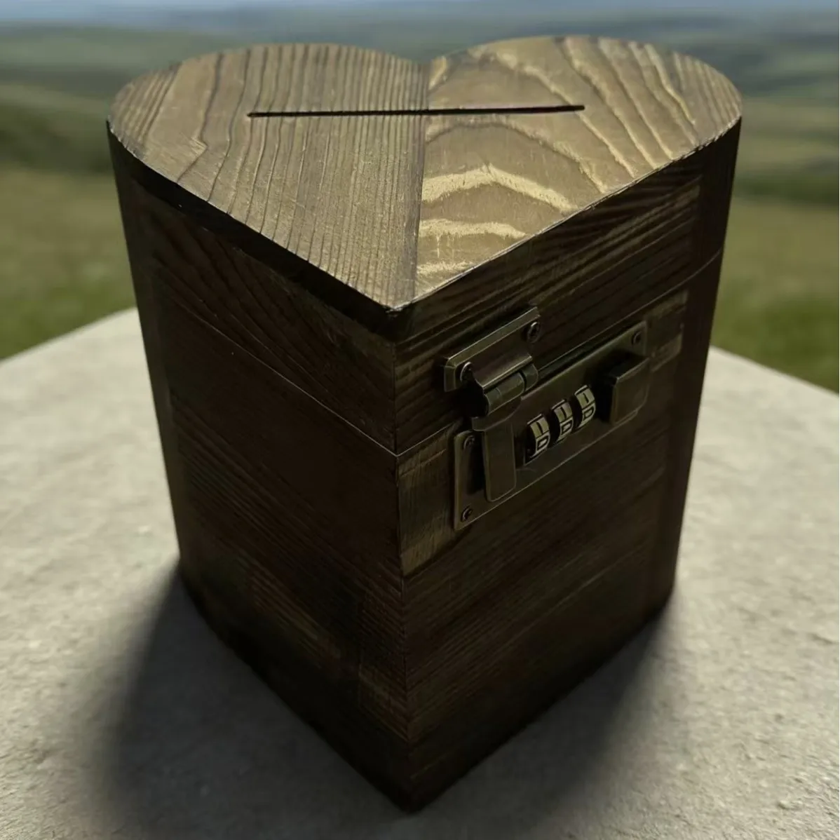 Retro Heart Shaped Wooden Password Lock Money Storage Box Lockable Adult Piggy Bank