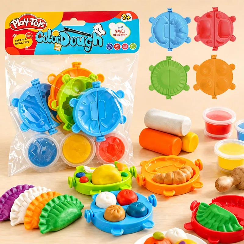 Kids Play Dough Kitchen Set Plasticine Food Molds Maker Kit DIY Modeling Clay Tool Set Preschooler Pretend Play Toy for Boy Girl