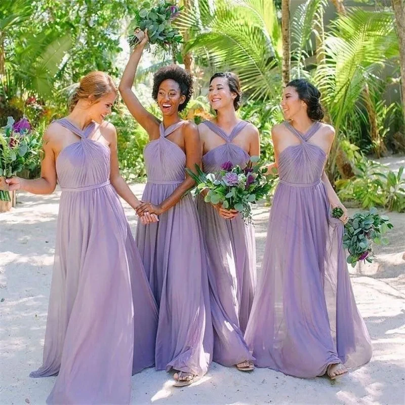 

Lavender Halter Bridesmaid Dresses A Line Ruched Maid of Honor Gowns Elegant Wedding Party Dress Custom Made