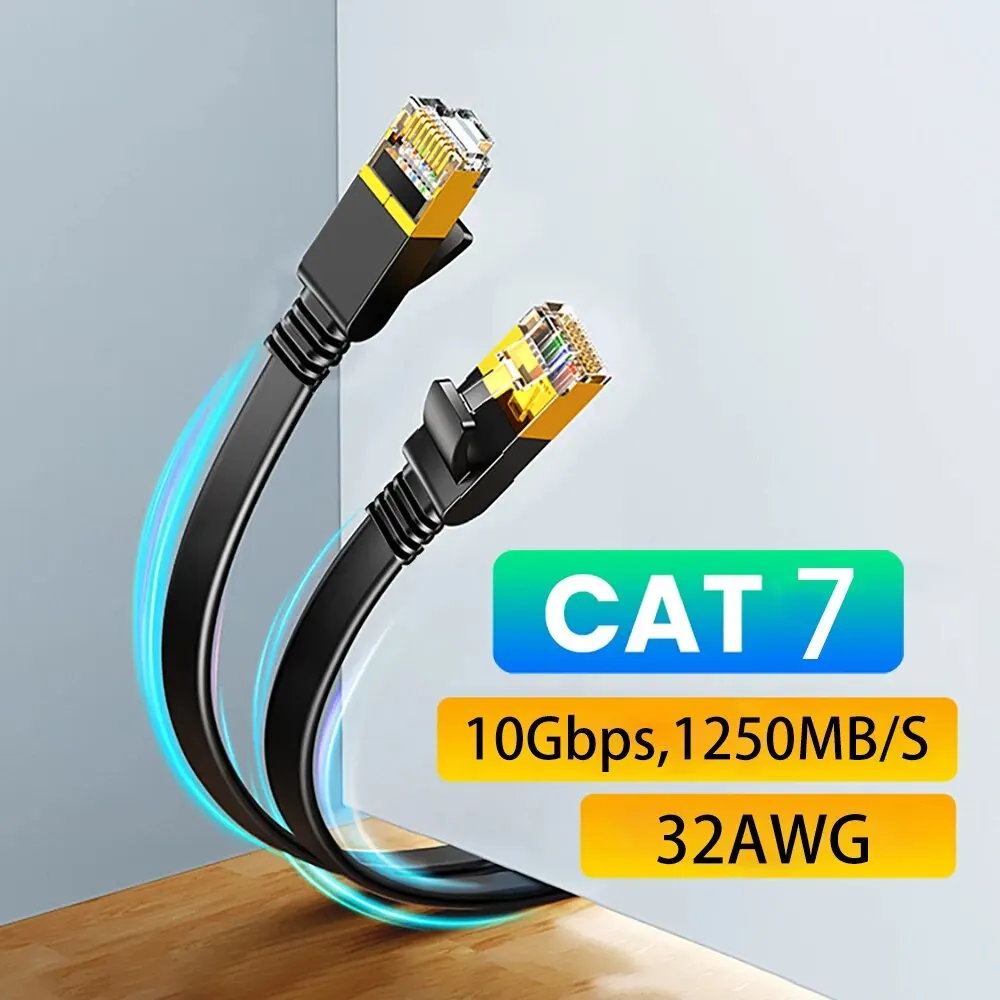 Câble Ethernet plat Cat 7, Gigabit haute vitesse, STP, RJ45, LAN, 10Gbps, 1250 Mbps, câble réseau, code de raccordement, routeur Ethernet