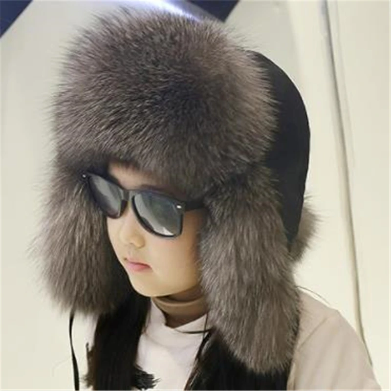 Fox Fur Hats for Boys and Girls Thick Mink Fur Caps Warm Pelaje Bombers Hats High Imitation Hat Street Ear Protection Cap Winter