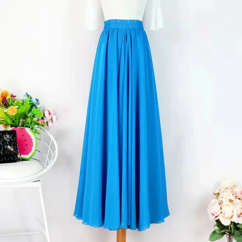 Mulheres 540 graus sortidas gaze saia grande balanço ballet prática roupas chiffon saia cigana saias longas dançarina wear