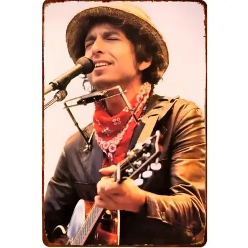 Bob Dylan Vintage Metal Sign On Stage W/ Harmonica Tin Sign Wall Decor 12x8 Inch