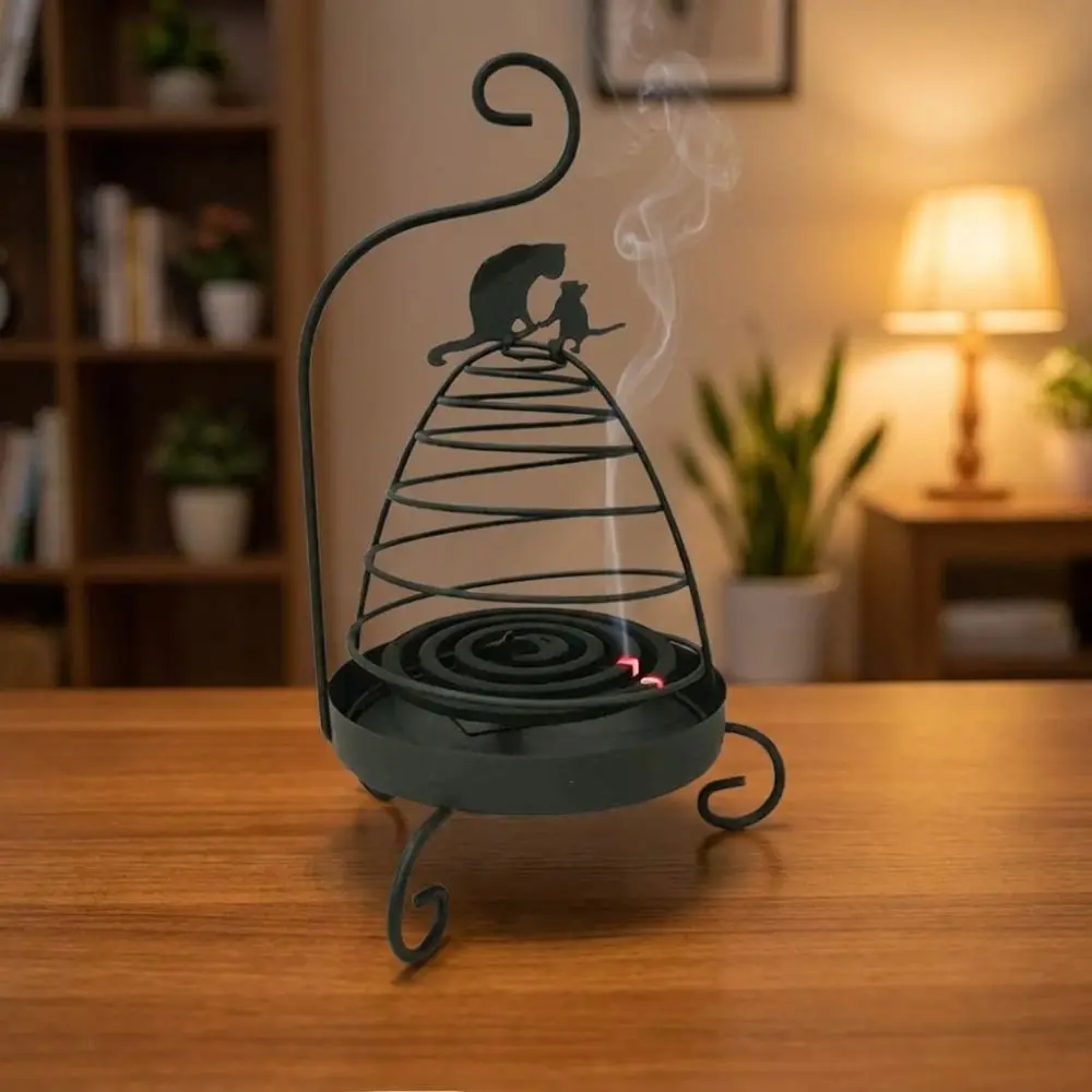 Simple Metal Bird Cage Shaped Mosquito Coil Holder Portable Durable Hanging Incense Burner Rustproof Incense Coil Holder Garden