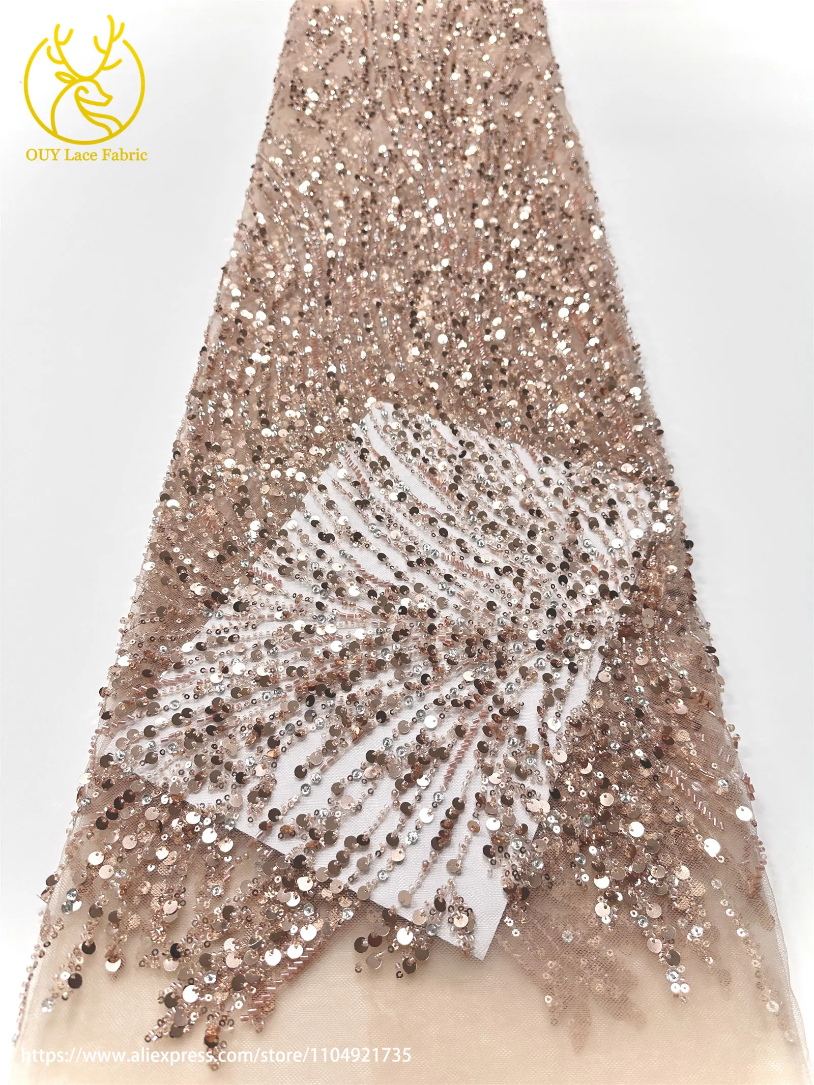 Goldene Afrikanische Pailletten-Perlen-Spitze für Bräutigamkleid 2026 Luxuriöse Französische Nigerianische Bestickte Tüllspitze für Partykleider – Detail 20