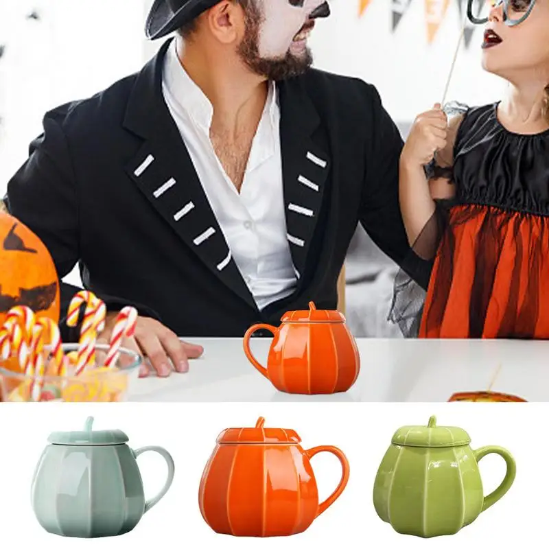 

Pumpkin Mug 240ml Ceramic Coffee Mugs With Lid Handle Ceramic Cup Halloween Thanksgiving Pumpkin Cups For kids friends gifts