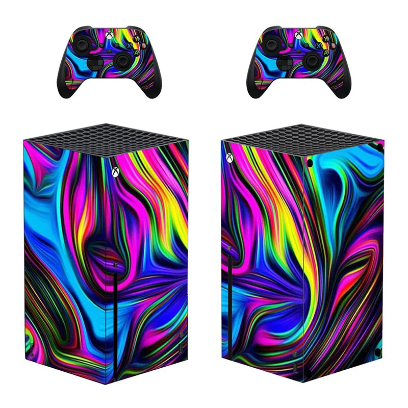 Penutup stiker kulit bergaya warna-warni untuk Xbox Series X Console dan 2 controller Xbox Series X Skin Sticker Viny