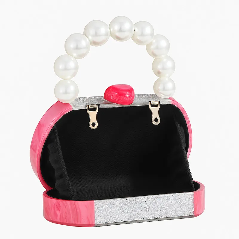 2025 موضة العلامة التجارية الشهيرة الربط الاكريليك المرأة مساء حقيبة صغيرة كبيرة اللؤلؤ مقبض صندوق حقائب اليد الإناث لامعة حقيبة كروسبودي #5