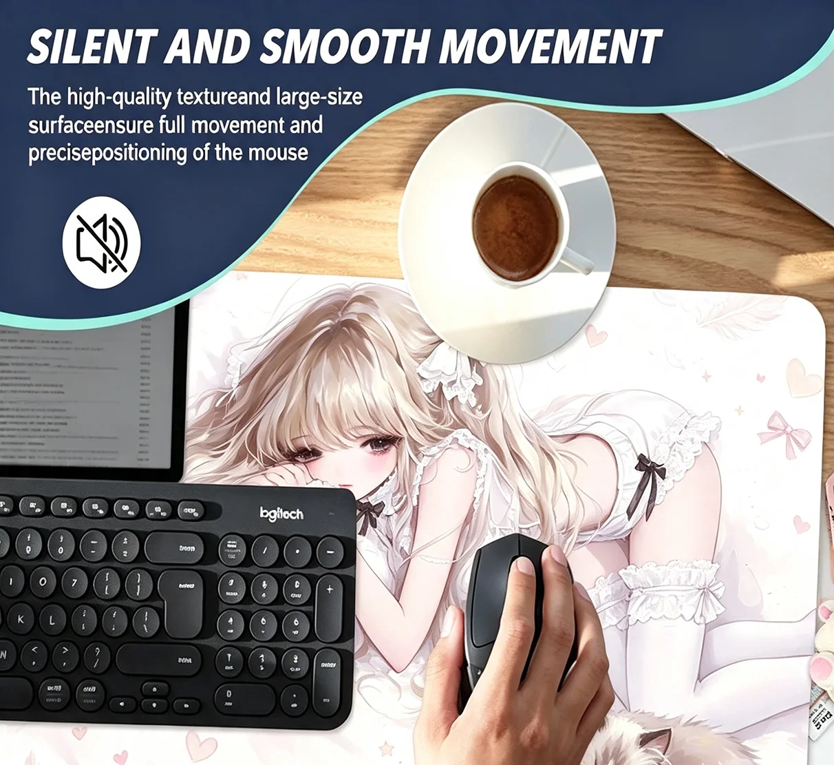 Korea Sexy Skirt Girl Kitten Kawaii Lace Leather Desk Pad Protector Y2K Mouse Pad Office Desk Mat Non-Slip PU Desk Blotter Pad
