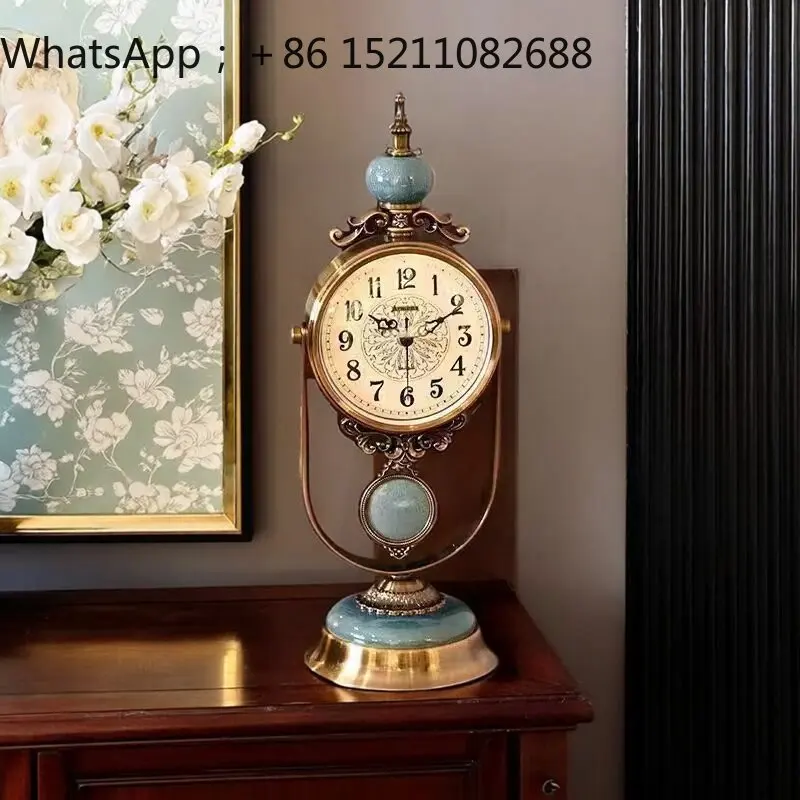 LLY retro classic nostalgic office desktop living room ultra-quiet quartz desk clock desktop light luxury pendulum clock