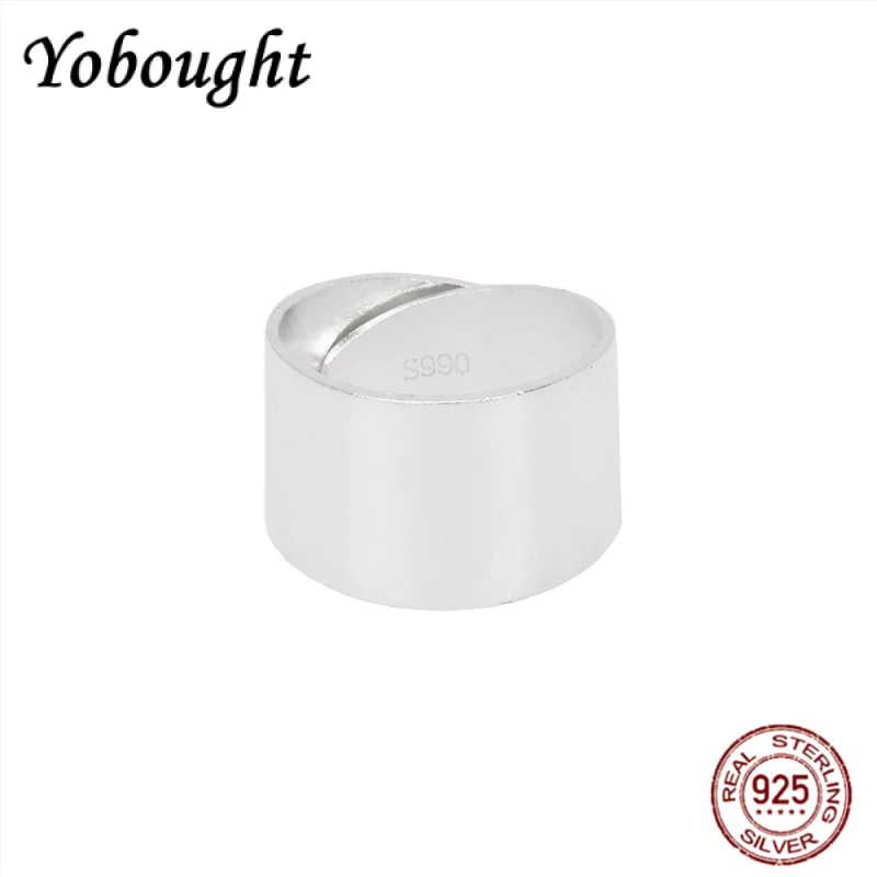 

NEW S990 Pure Silver Jewelry Retro Fashion Glossy Wide Version Men's And Women's Simple Adjustable Ring