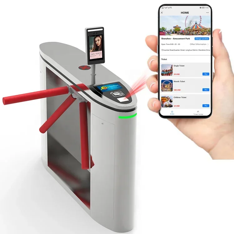 Integrate other software entrance Access control tickets check by lcd speaker function qr code flap barrier in Ski Resort
