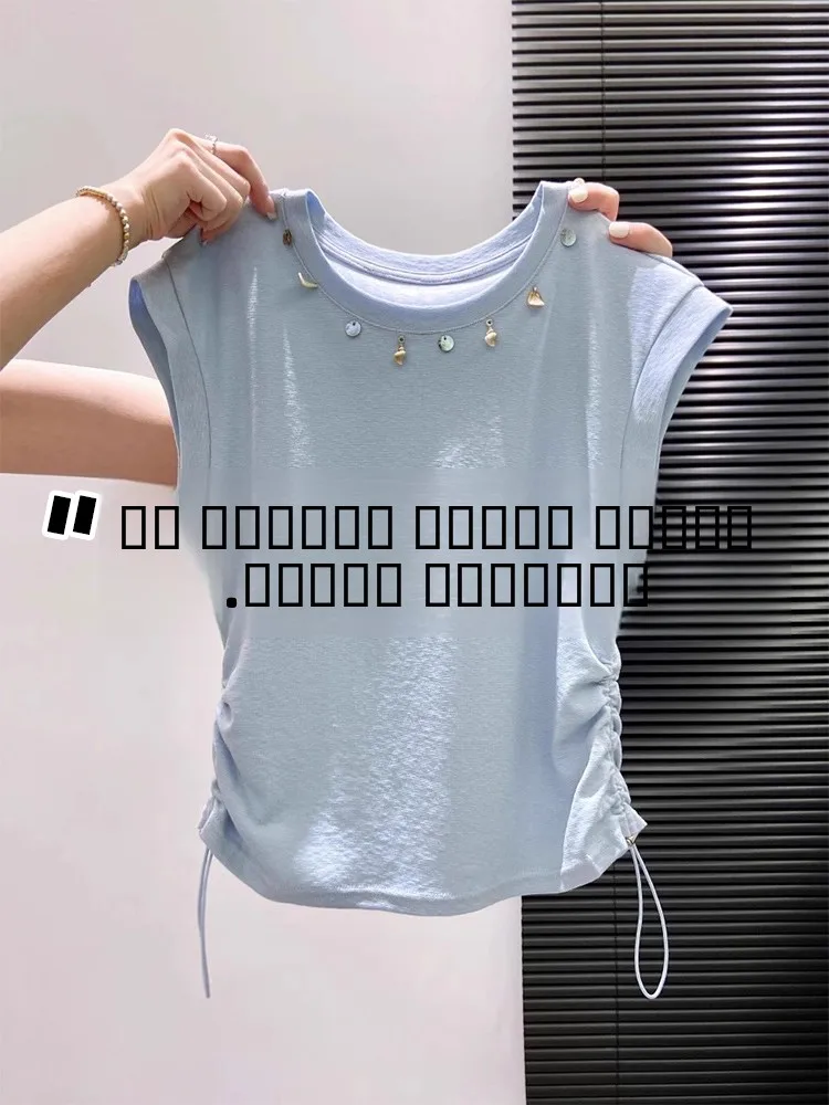 

Женская футболка Slim Fit с круглым вырезом, плиссированной талией, стройнящая, летняя, шикарная, бренд V.C.I.