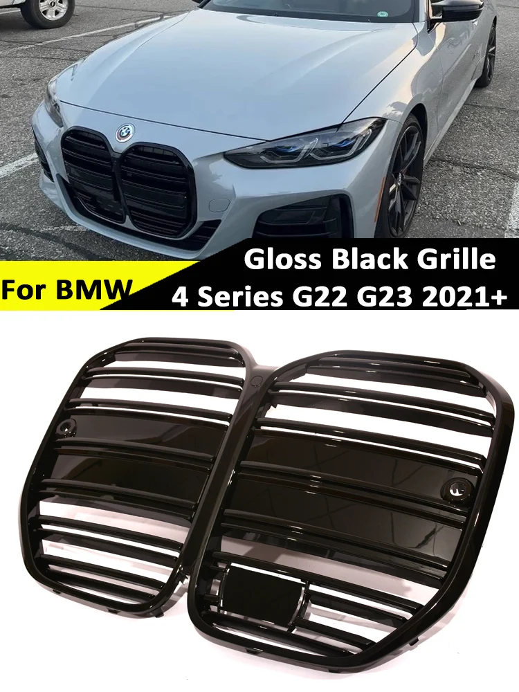 

Double Slat Gloss Black Grill Front Bumper Grille Cover Facelift ACC Style Auto Racing Grid Coupe For BMW 4 Series G22 2021-2024