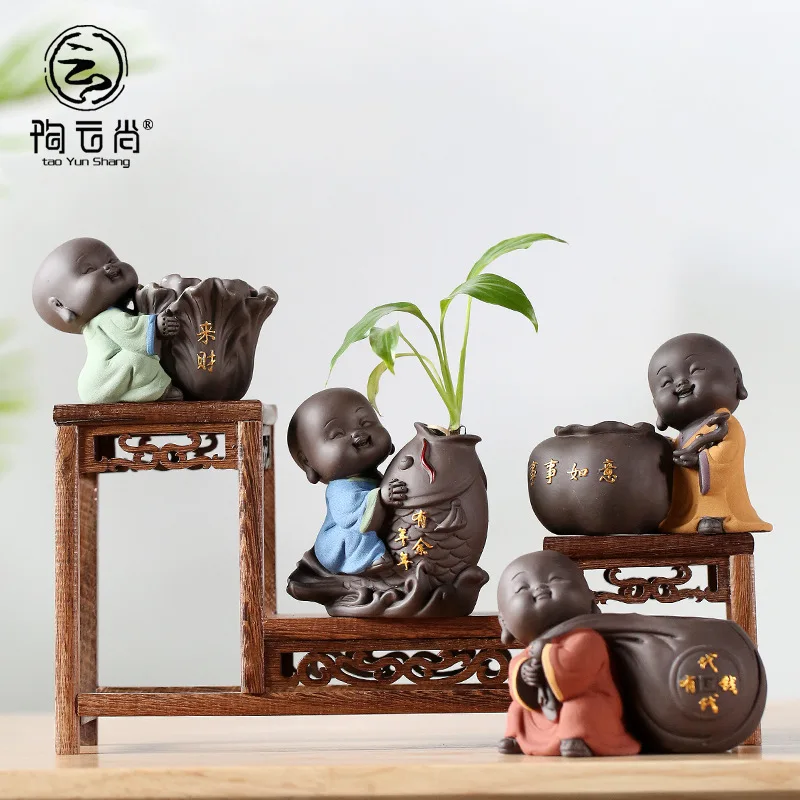 Cute Little Monk Vase Decoration Creative Tea Pet Ornaments Creative Kuangfu Tea Set Decoration Mini Vase Ornaments