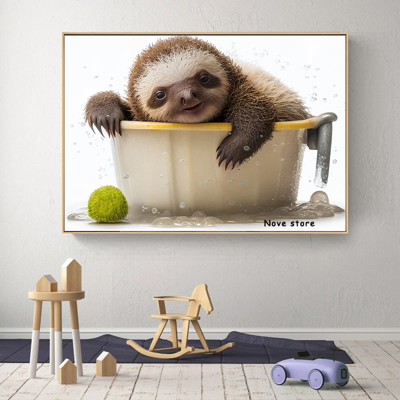 Cute Animals in The Bathtub Poster Alpaca Panda Elephant Duck Canvas Painting Wall Prints Picture for Living Room Home Decor