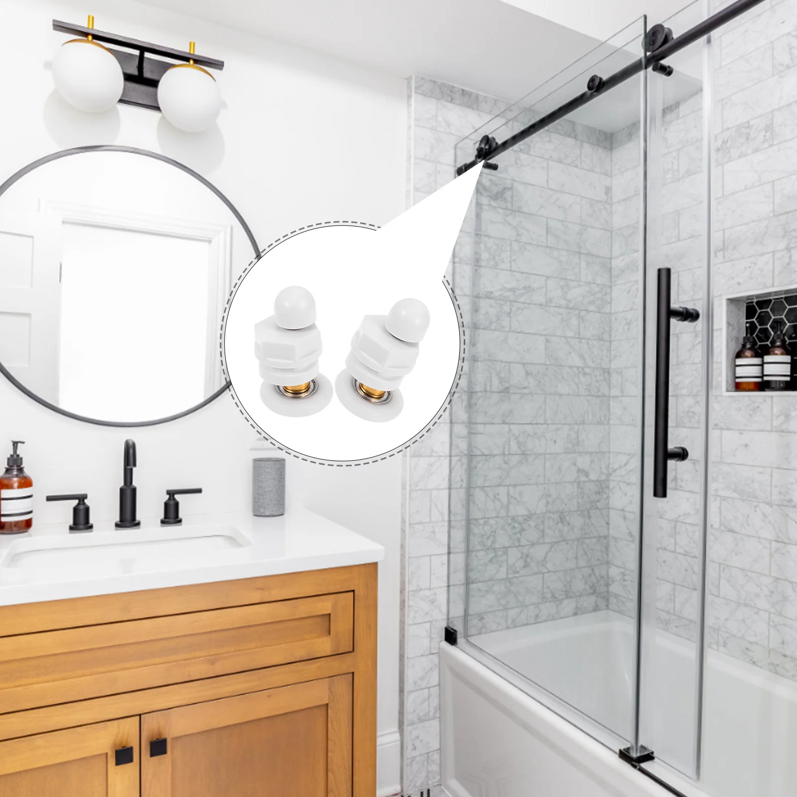 

2Pcs Vintage Shower Door Roller Round Arc Brass Wheel Smooth Silent Operation Replacement Part for Bathroom Sliding Door Runner