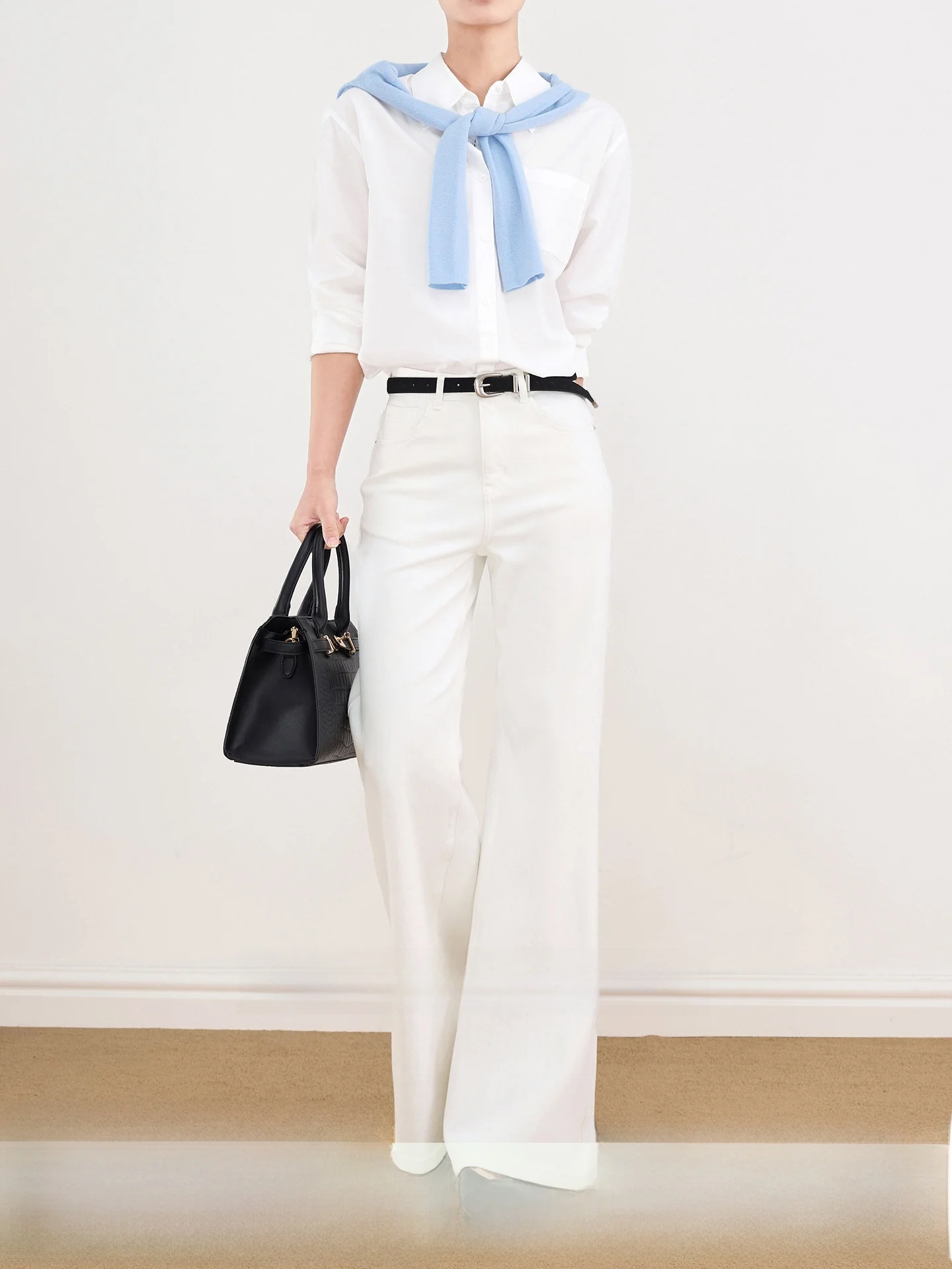 

Белые прямые джинсы с микро-клешем для женщин, с высокой талией, из смесового хлопка, эластичные в четырех направлениях, для повседневной носки, модель Bootcut