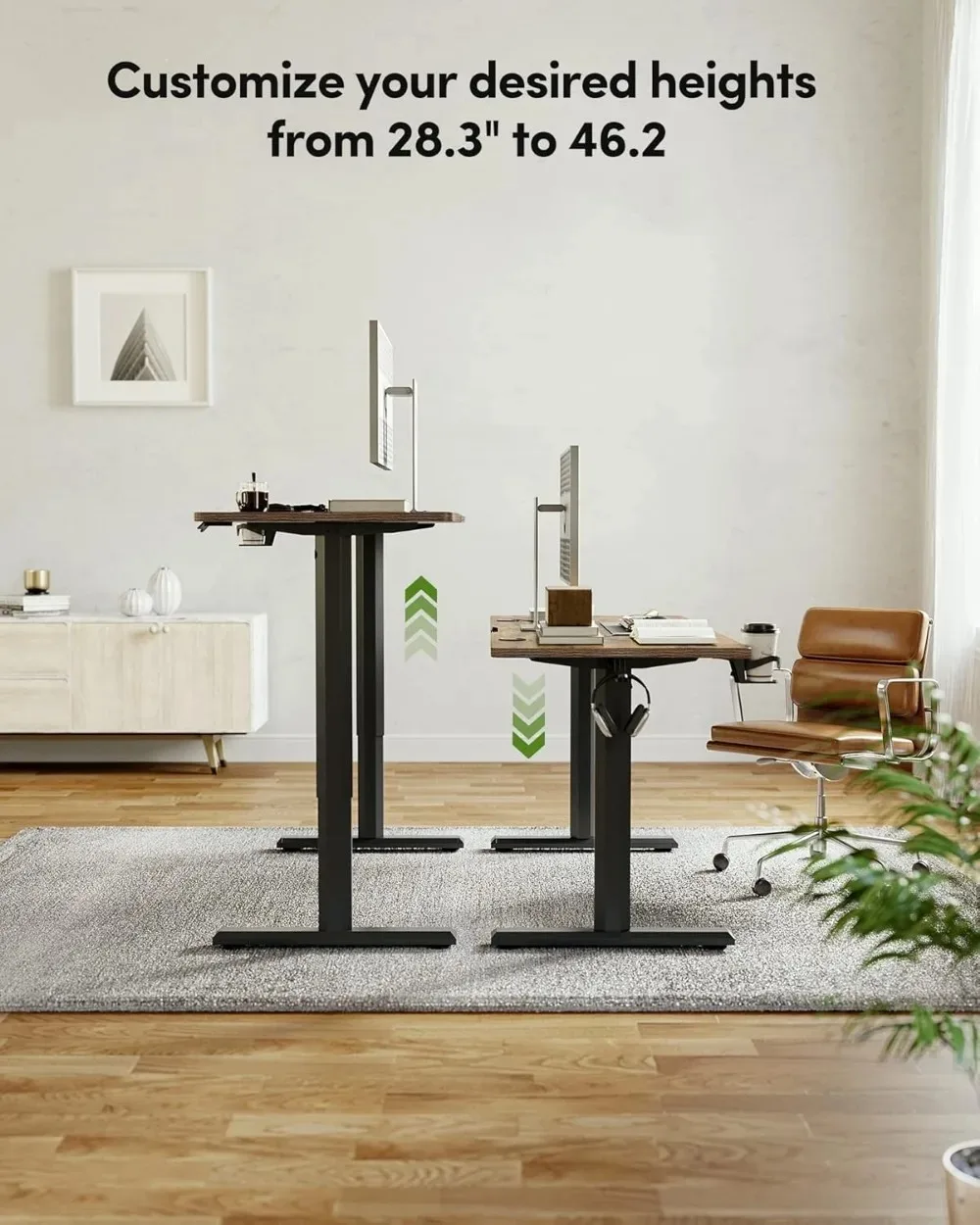 Electric Height Adjustable Standing Desk, 55x24 Inches Sit Stand Home Office Table with Splice Board, Rustic Brown