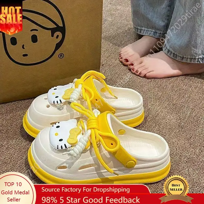 

Hello Kitty Printed Clog Shoes Cartoon Breathable Hollow Sandals Lightweight Non Slip Garden Beach Clogs Women Cos Accessories